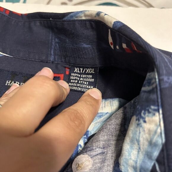Harbor Bay Button Down Shirt with Sailboats Men's XLT Navy Blue Vacation Beach - Picture 5 of 7